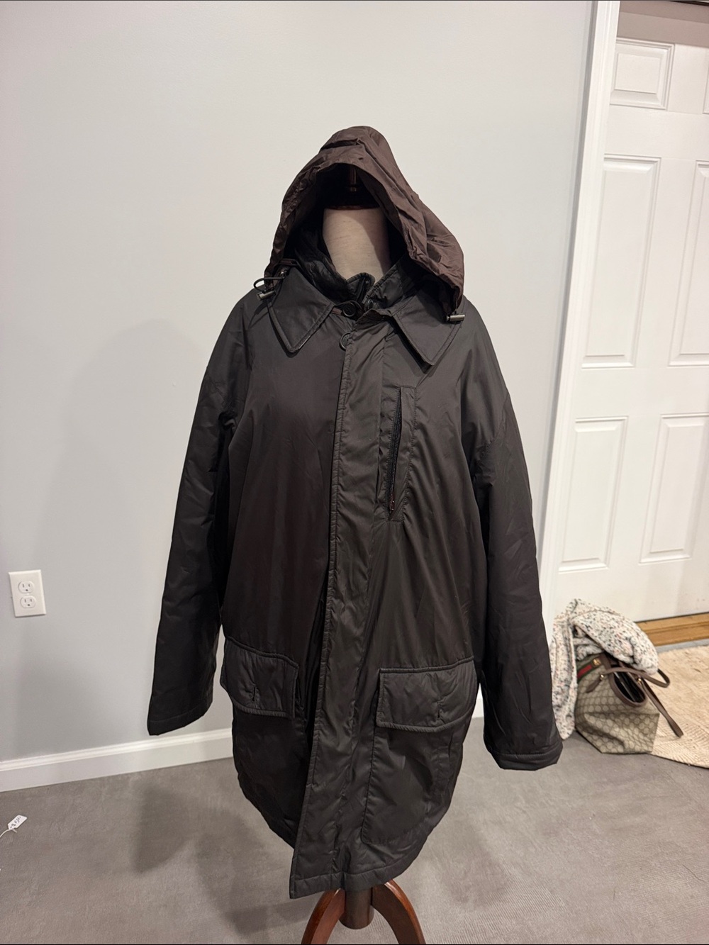 Burberry Men's Hooded Dark Brown Long Puffer Coat and Vest XLarge